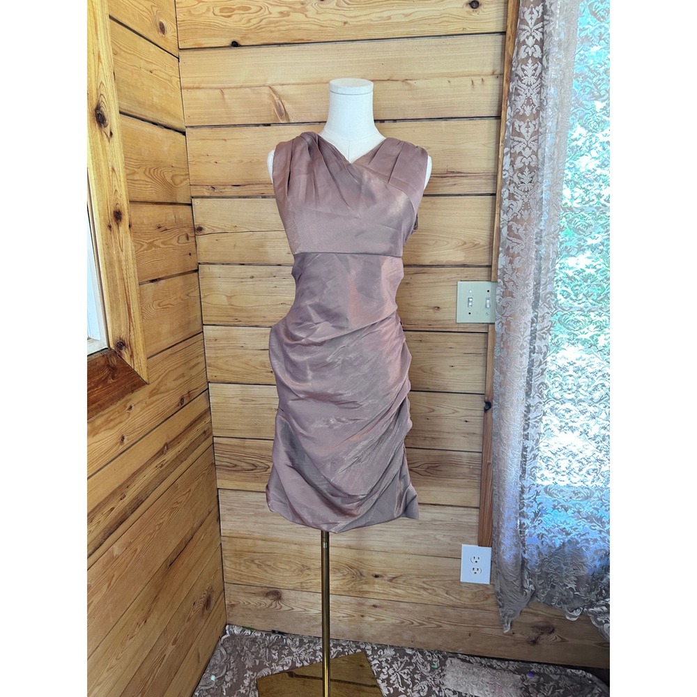 Ruched Draped Cocktail‎ Dress Womens Size 12 Mauve Metallic JS Collections